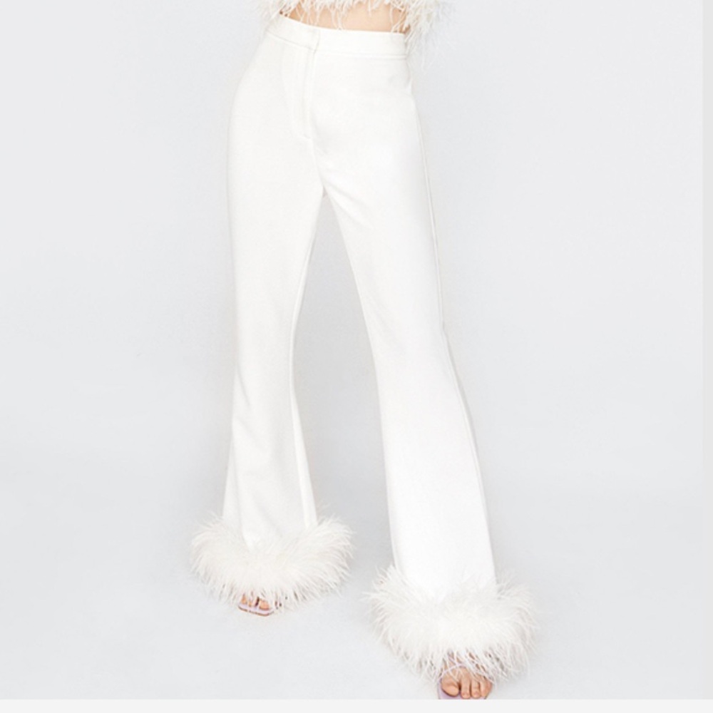 Nasty Gal NWT White Feathered Trousers
